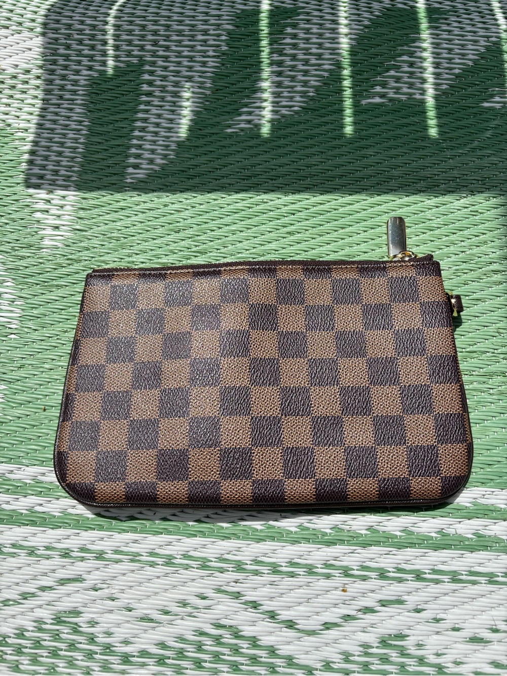 Brown Checkered Wristlet Clutch